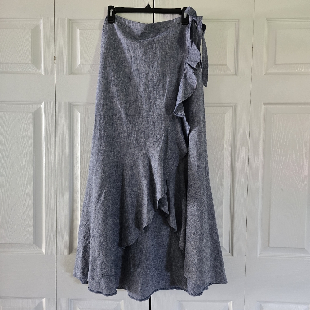 Express Women's Ruffled Faux Wrap Lined Blend Blue Maxi Skirt size S/P